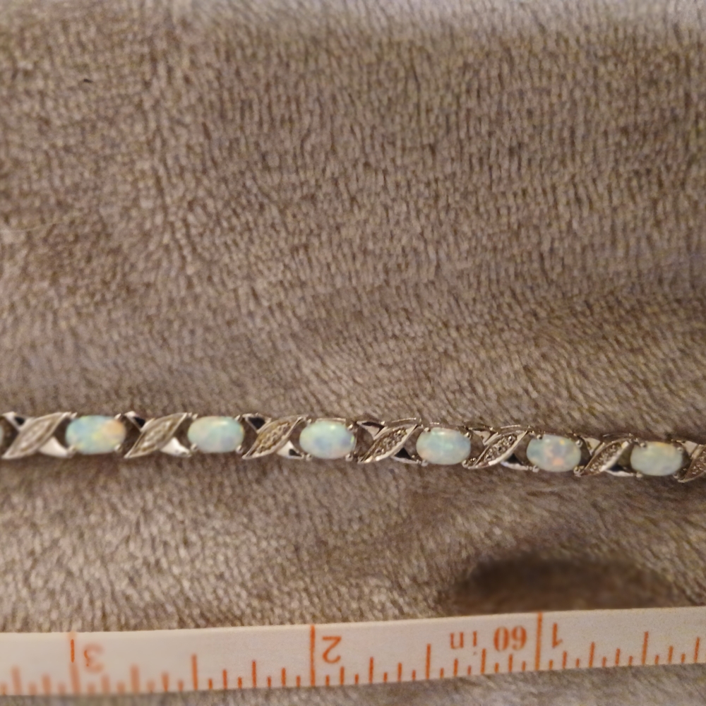 Opal Link Bracelet in White Opal and Silver Tone